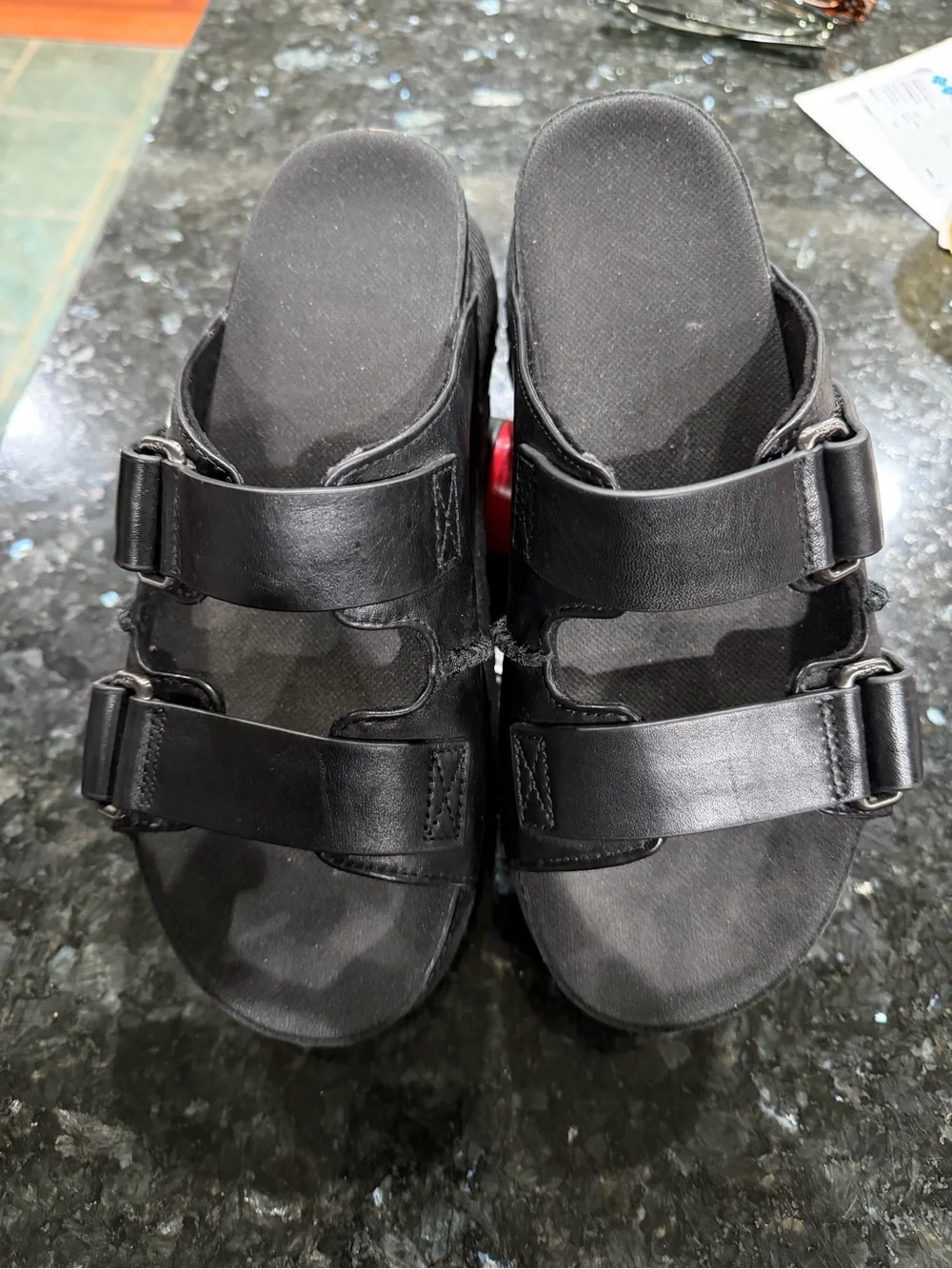 UGG Goldenstar Hi Black Leather Double-Buckle Slide